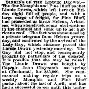 "Sinking of the Linnie Drown" newspaper clipping