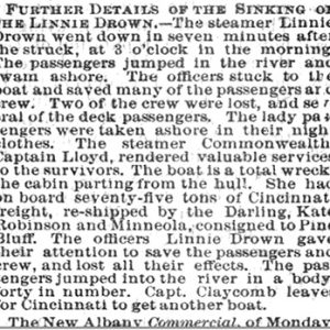 "Further Details in the Sinking of the Linnie Drown" newspaper clipping