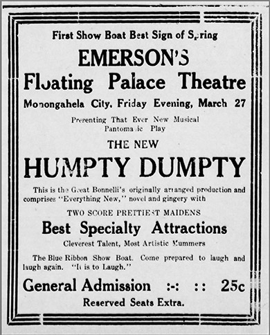 "Emerson's Floating Palace Theatre" newspaper clipping