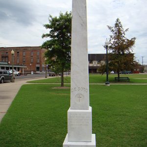 Obelisk shaped "De Soto" monument in town park