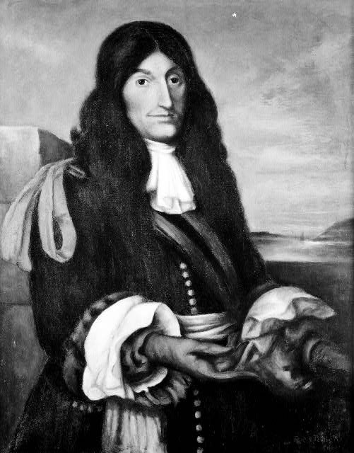 White man with long hair in military uniform and cravat