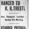 "Hanged to R.R. Trestle" newspaper clipping