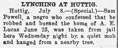 "Lynching at Huttig" newspaper clipping