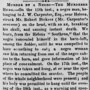 "Murder by a Negro the Murderer Hung" newspaper clipping
