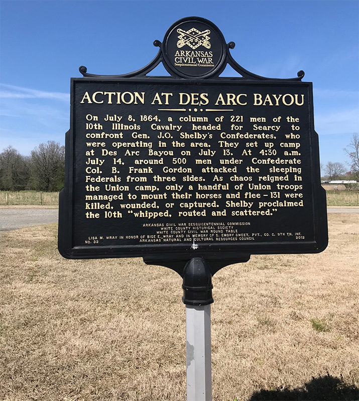 "Action at Des Arc Bayou" historical marker sign