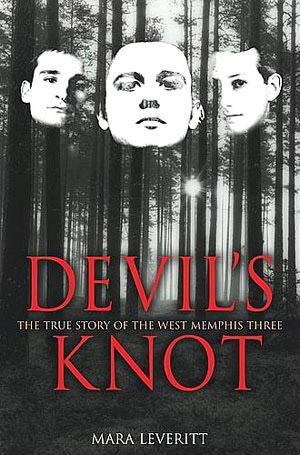 Faces of three white men superimposed upon forest with red and white text on book cover