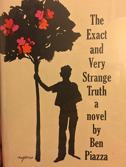 Person's shadow under tree on book cover with text