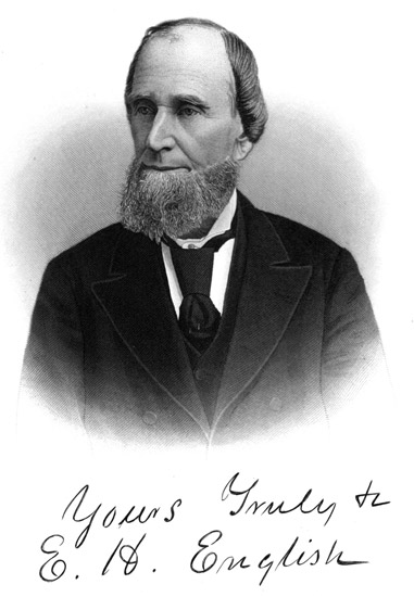 balding white man with beard in suit jacket vest and tie signed "yours truly E.H. English"
