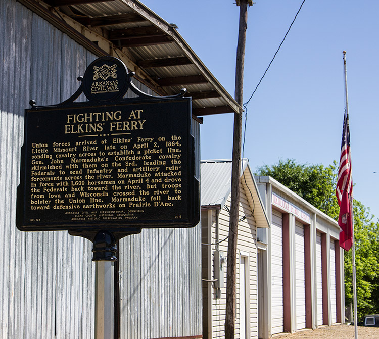 "Fighting at Elkins' Ferry" historical marker sign