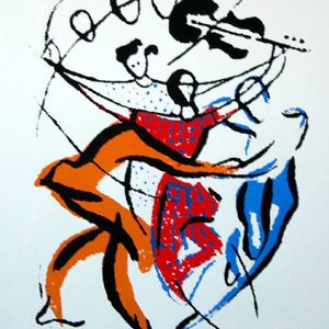 Four abstract painted dancers with fiddle