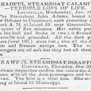 "Dreadful Steamboat Calamity Terrible Loss of Life" newspaper clipping