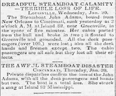"Dreadful Steamboat Calamity Terrible Loss of Life" newspaper clipping