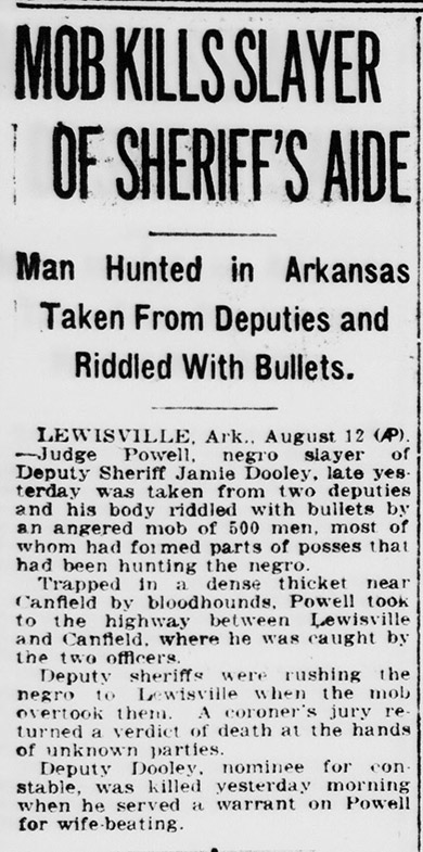 "Mob kills slayer of Sheriff's aide" newspaper clipping