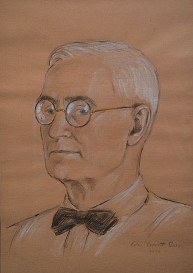 Drawing of white man with glasses in shirt and bow tie