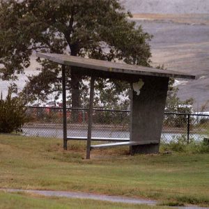 Concrete shelter with flat roof on golf course