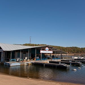 Boat marina with docks and lake