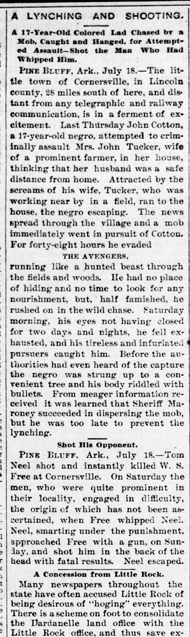 "A lynching and shooting" newspaper clipping