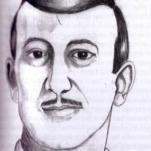 Drawing of white man with dark hair and small mustache