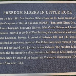 "Freedom riders in Little Rock" square metal plaque