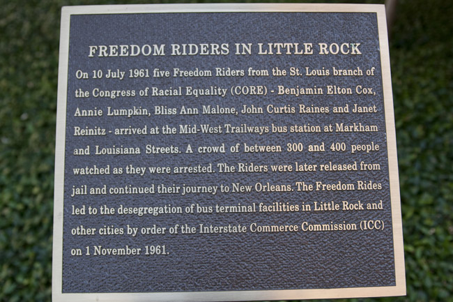 "Freedom riders in Little Rock" square metal plaque
