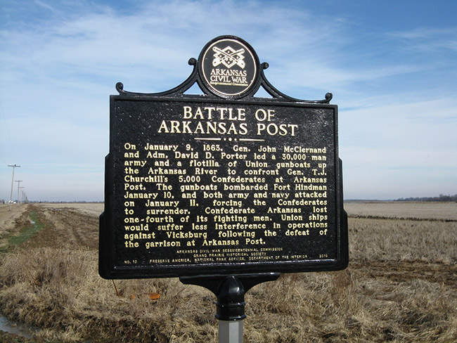 "Battle of Arkansas Post" historical marker sign