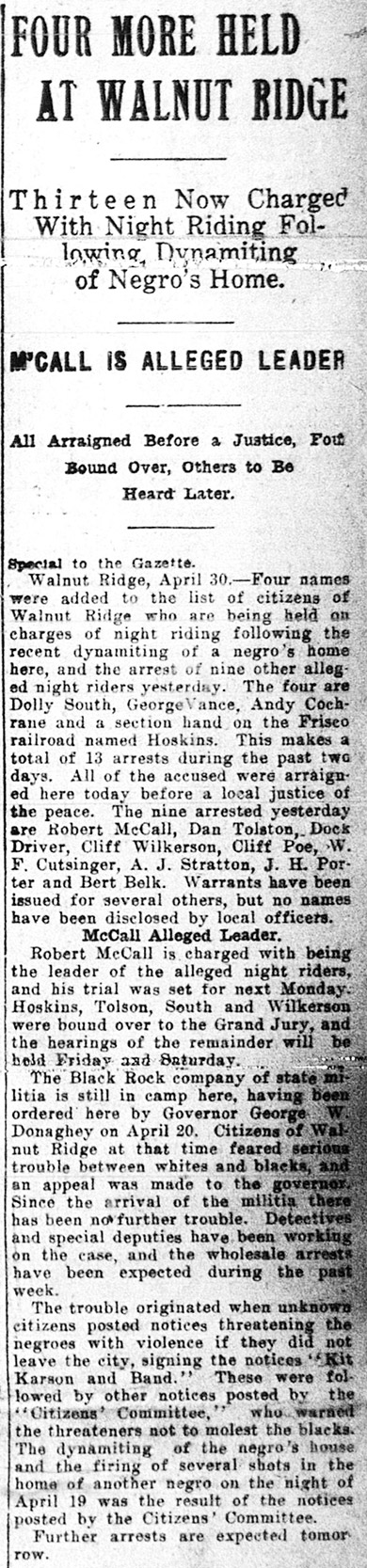 "Four more held at walnut ridge" newspaper clipping