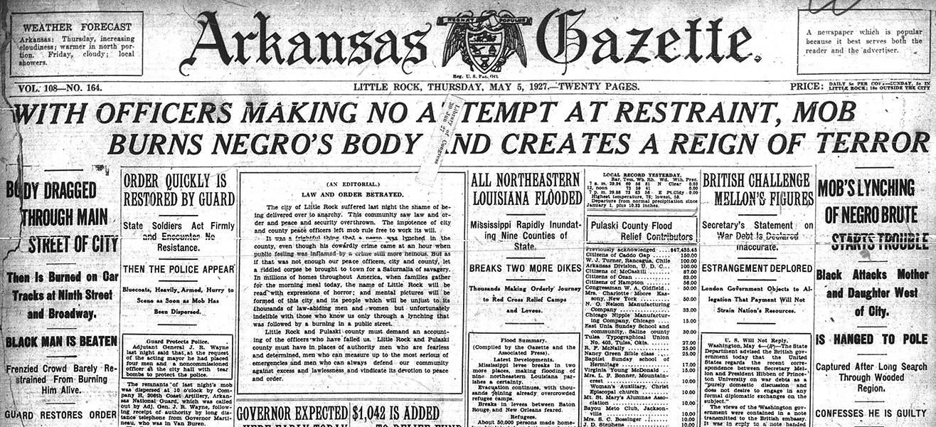 Front page of Arkansas Gazette dated May 5 1927