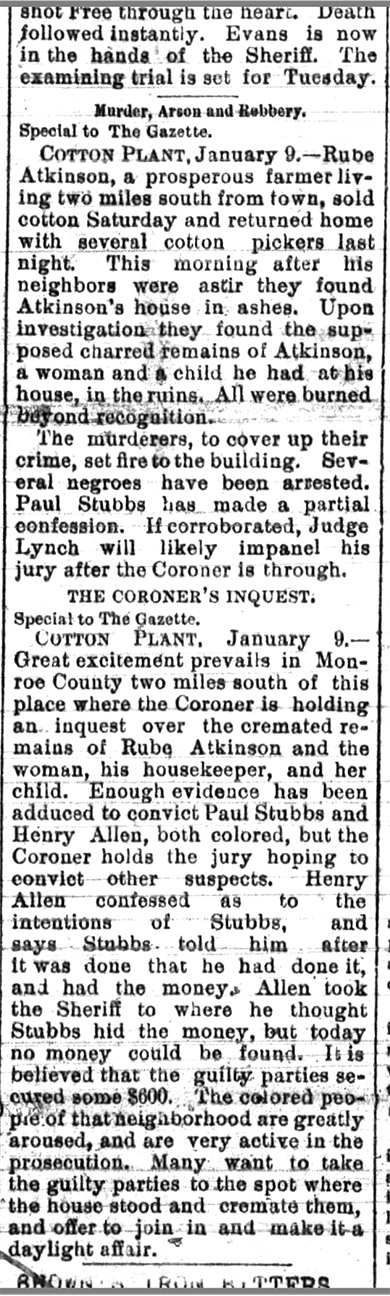 "Murder Arson and Robbery" newspaper clipping