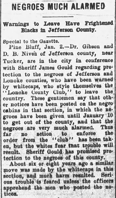 "Negroes Much Alarmed" newspaper clipping