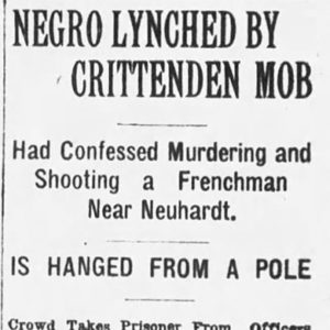 "Negro lynched by Crittenden mob" newspaper clipping