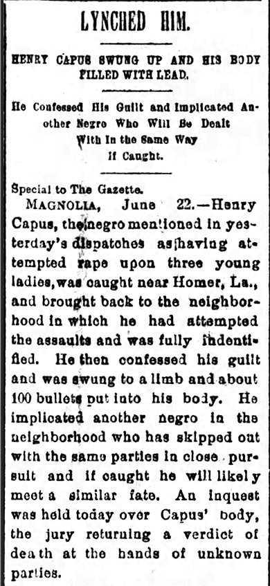 "Lynched Him" newspaper clipping