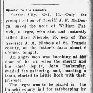 "Lynching averted at Forrest City" newspaper clipping