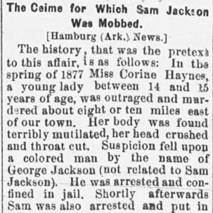 "The Crime for which Sam Jackson was mobbed" newspaper clipping