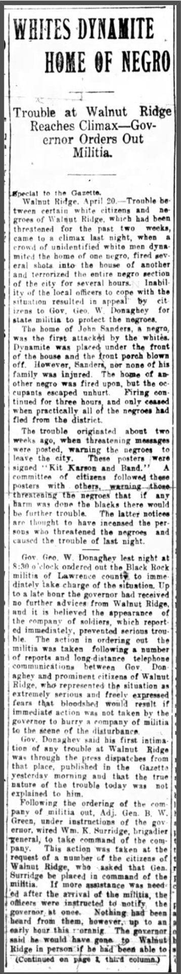 "Whites dynamite home of Negro" newspaper clipping