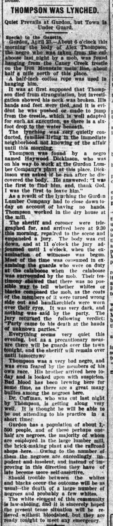 "Thompson was Lynched" newspaper clipping