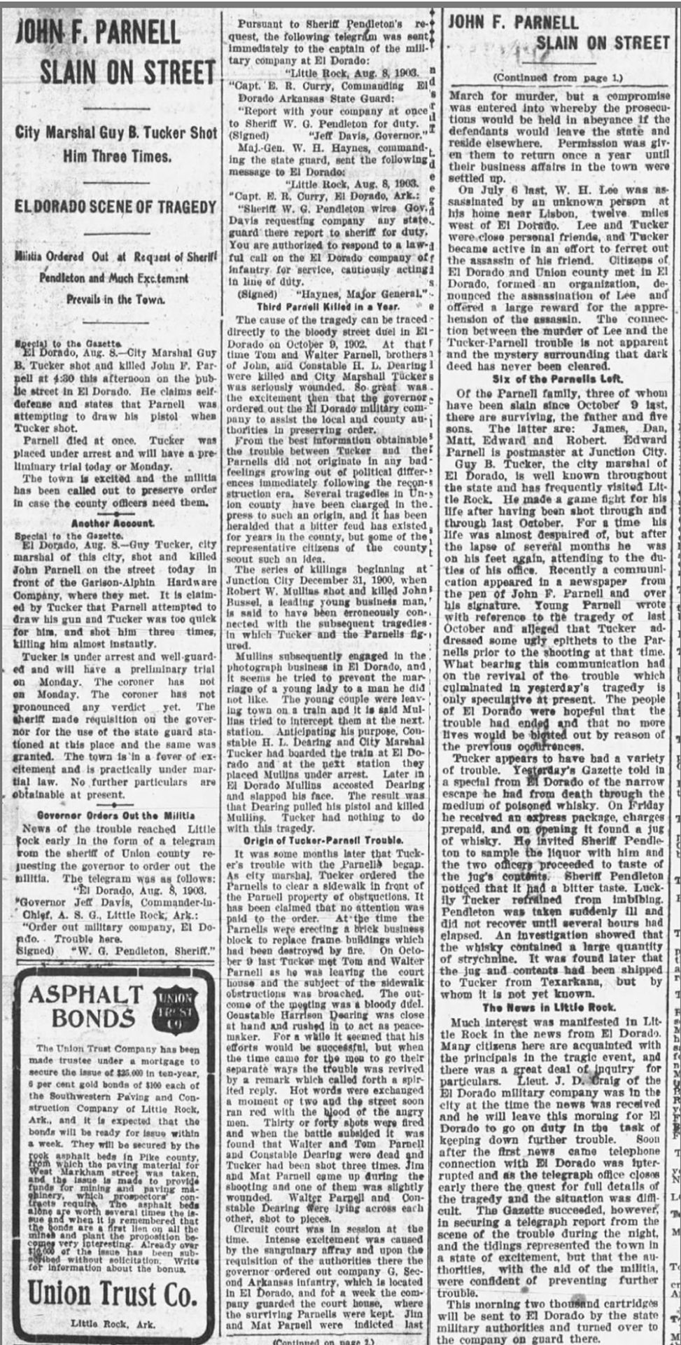 "John F. Parnell Slain on Street" newspaper clipping