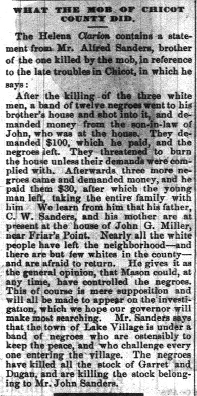 "What the mob of Chicot County did" newspaper clipping