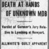 "Death at hands of unknown mob" newspaper clipping