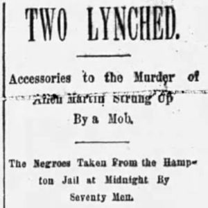 "Two lynched" newspaper clipping