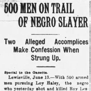 "500 men on trail of Negro slayer" newspaper clipping