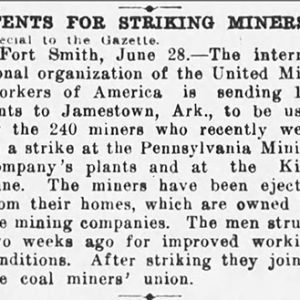 "Tents for striking miners" newspaper clipping