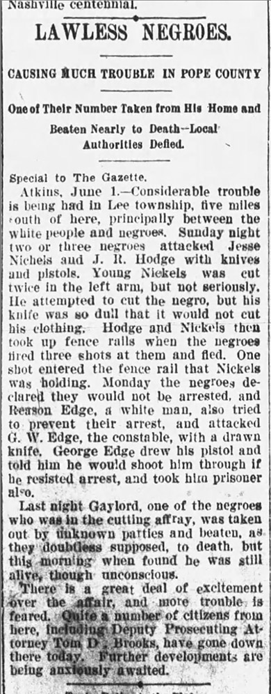 "Lawless Negroes" newspaper clipping