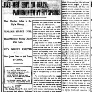 "Five men shot to death; pandemonium at Hot Springs" newspaper clipping