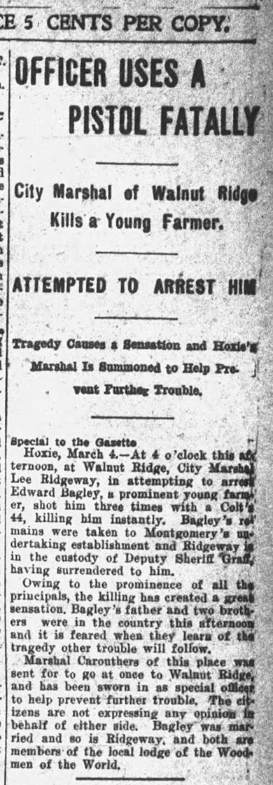 "Officer uses a pistol fatally" newspaper clipping