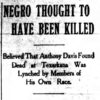 "Negro thought to have been killed" newspaper clipping