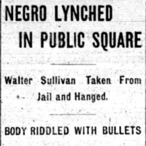 "Negro lynched in public square" newspaper clipping