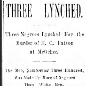 "Three lynched" newspaper clipping