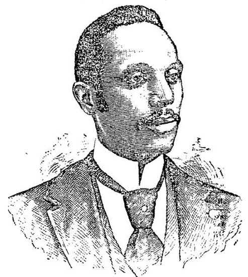 Drawing of African-American man with mustache in suit and tie