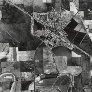 Town grid and countryside as seen from above