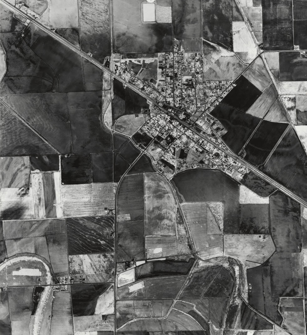 Town grid and countryside as seen from above